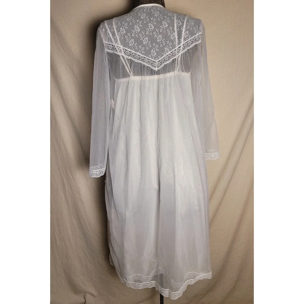 Vintage 60s‎ 70s Peignoir Nightgown Set Bed Coat White Bridal Slip M Gilead